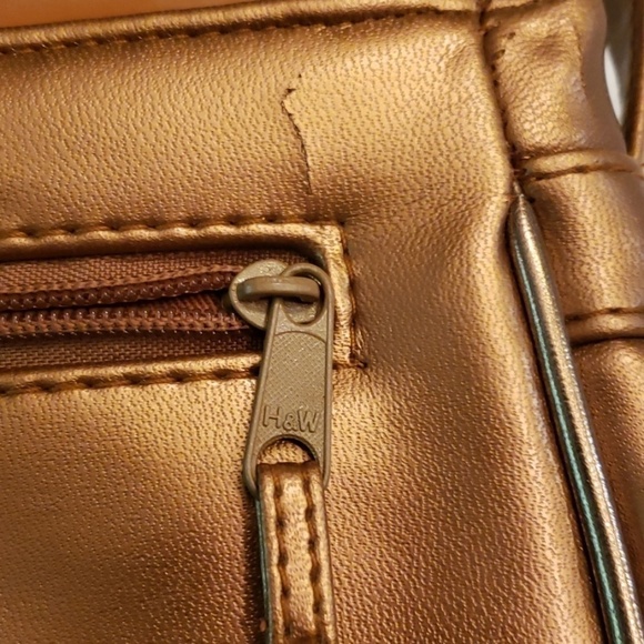 VINTAGE Cooper J  Shoulder Bag Bronze Metallic Patched Leather & Faux Reptile VG - Picture 7 of 8